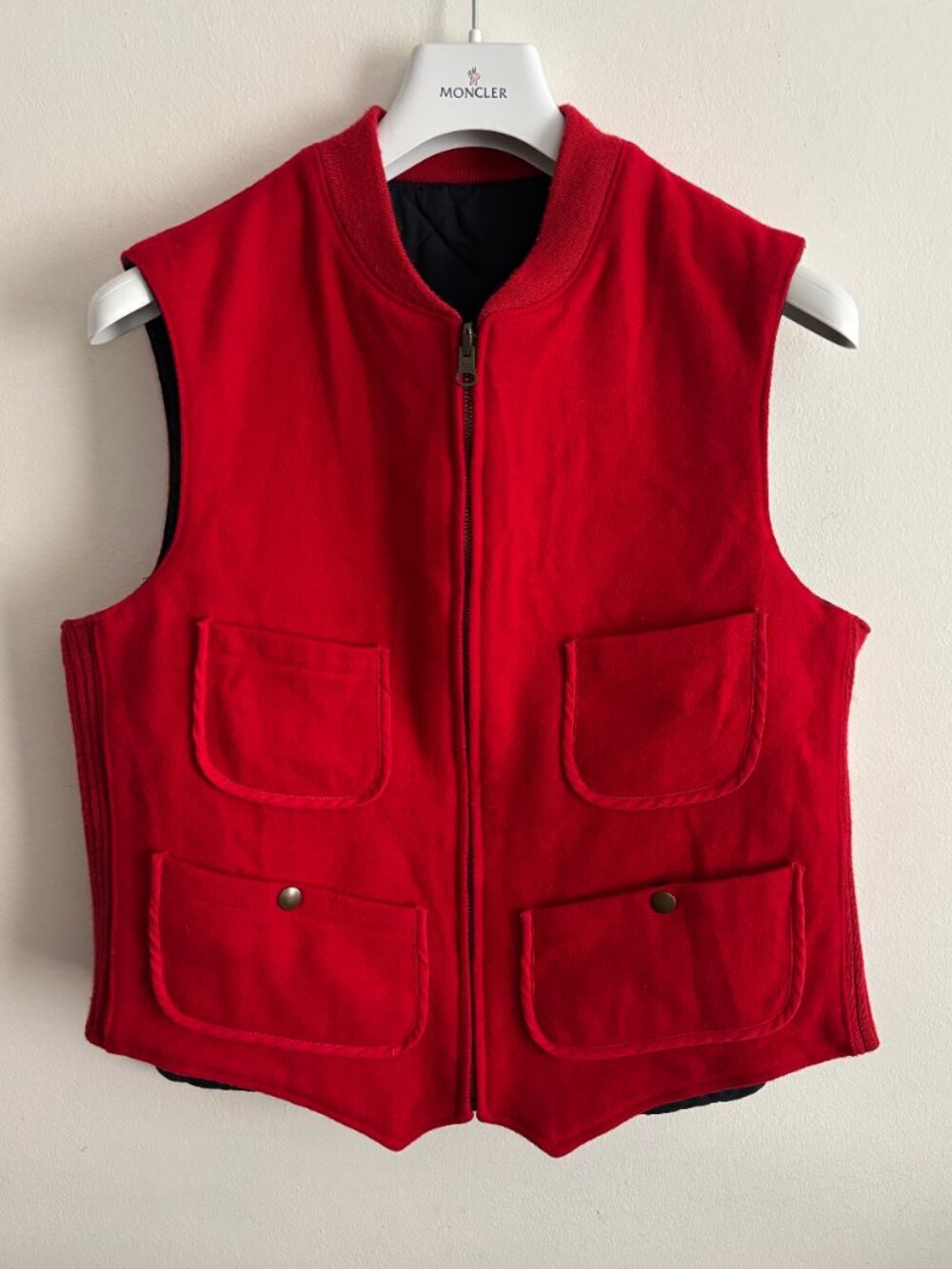 Polo Ralph Lauren RRL Red Wool Navy Nylon Reversible Quilted Hunter Vest- Medium